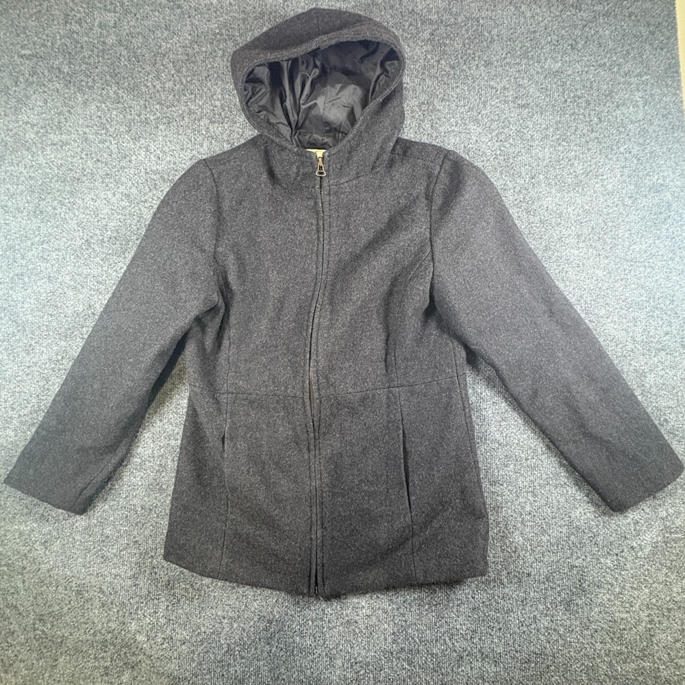 Old Navy Wool Jacket Womens Medium Gray Full Zip Pockets Hooded Winter‎ Wear